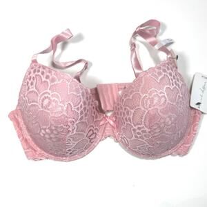 French Affair Women’s 40D Pink Floral Lace Bra Underwire Lightly Padded